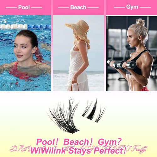 WiWiLINK Wispy Lash Clusters Kit Eyelash Clusters with Bottom Lashes Natural 10-18mm Fluffy 40D 70D Individual Lashes Clusters Wispy Cluster Eyelash Extensions Bond&Seal D Curl DIY Lash Extension Kit