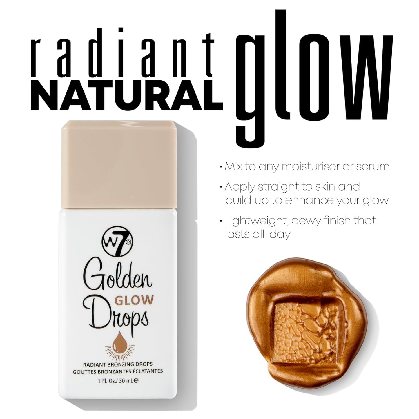 W7 Golden Glow Drops - Liquid Bronzing Drops for Flawless Skin & Radiant Glow | 30ml