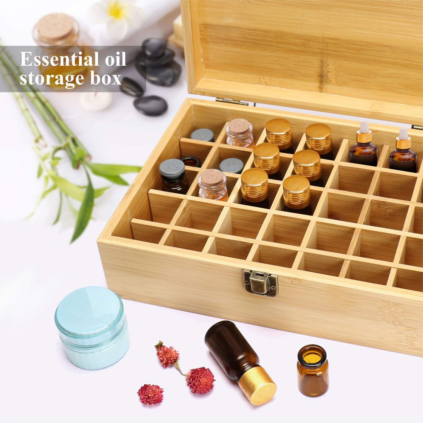 Pure Vie Essential Oil Bamboo Storage Box Travel Display Presentation, Holds 35 Bottles for 5, 10, 15ml - Aromatherapy Organizer Nail Polish Fragrance Container #1 - Keep Your Oils Safe & Space Saver