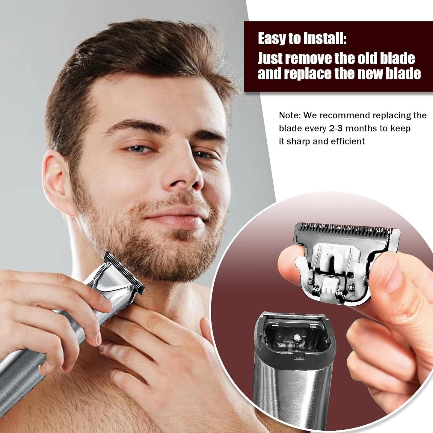 Wahl 40mm Replacement Detachable Stainless Steel T Blade - Compatible with Lithium Ion Trimmers | Black 2 Pack
