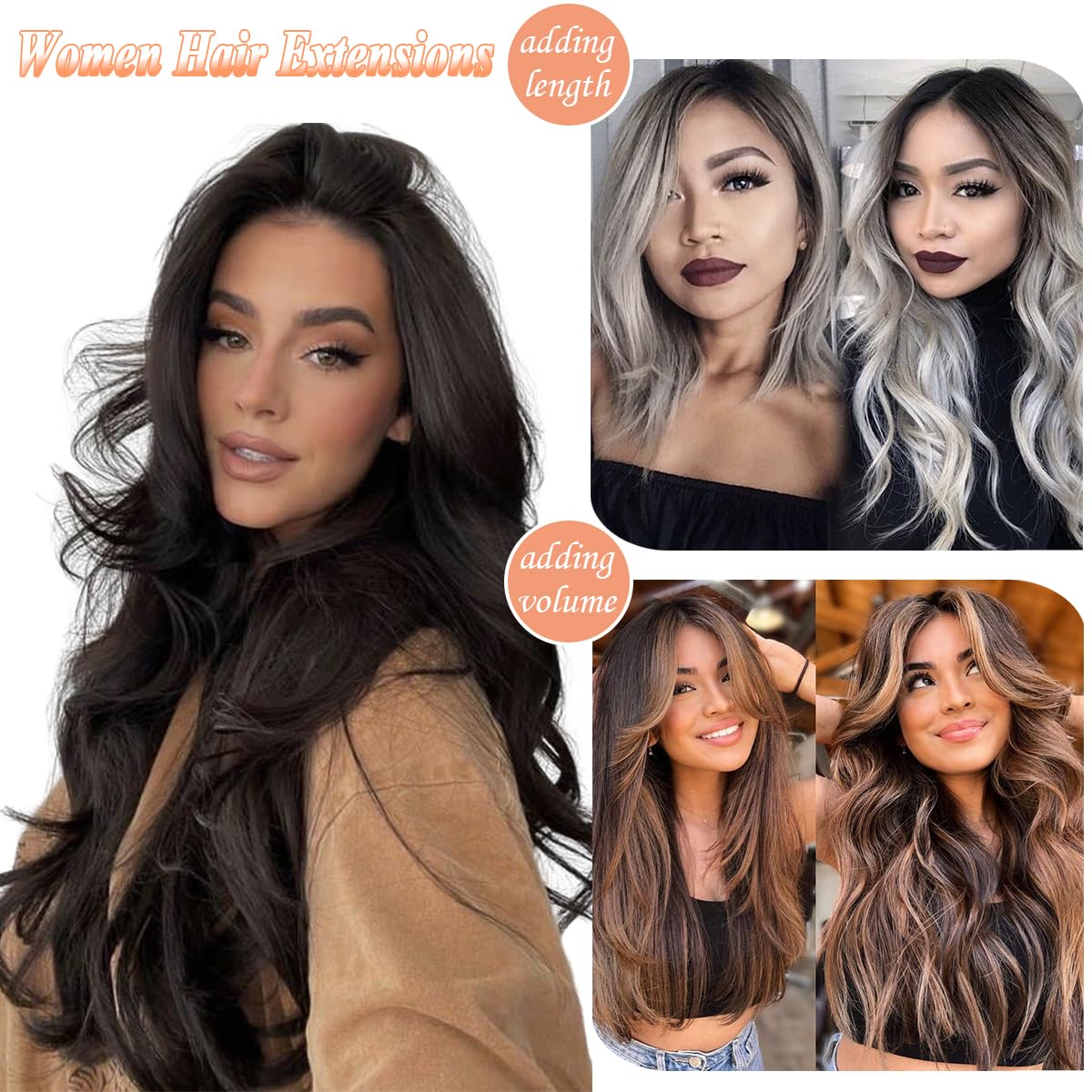 Yekartary Clip in Hair Extensions 7PCS 24 Inch Long Wavy Curly Hairpieces Thick Weft Synthetic Wig for Women Dark Brown To Ash Blonde