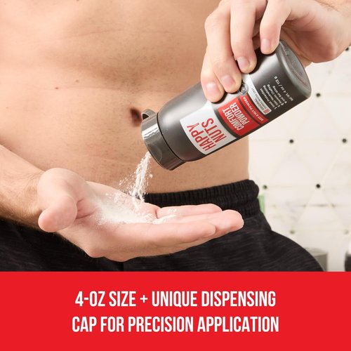 HAPPY NUTS Comfort Powder Deodorant for Men - Anti-Chafing, Sweat & Odor Control | Aluminum-Free, 4 oz Original Scent