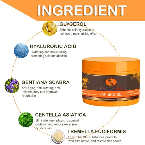 Intensive Tanning Gel,Natural Tanning Accelerator Cream, Luxury Tan Enhancer for Sunbeds and Outdoor Sun,Brown Tanning Gel,Moisture and Hydration -5.3 oz