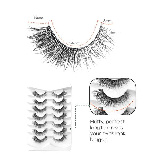False Eyelashes Cat Eye Fluffy Wispy Faux Mink Lashes 7 Pairs Dramatic Volume Jiocolor Eyelash Pack DJ-41
