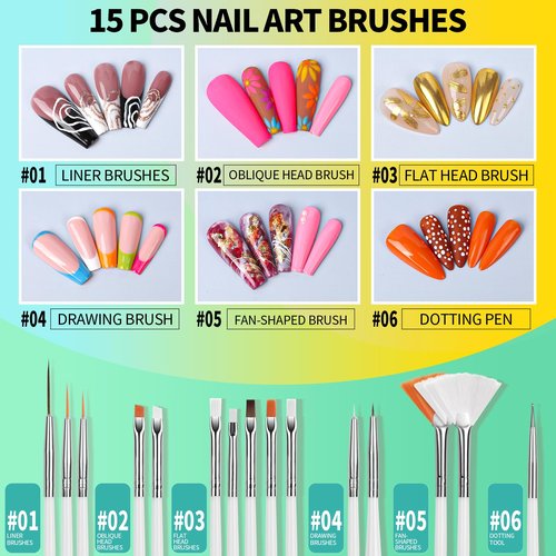 FANDAMEI Nail Art Tools, Nail Brush, 15 PCS Nail Art Brushes, 5 PCS Nail Dotting Tool, Nail Stand, Nail Holder For Painting Nails, Nail Tools, Nail Design Tools, White