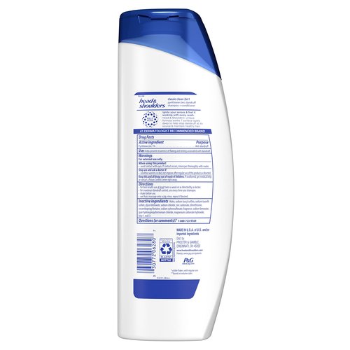 Head and Shoulders 2 in 1 Dandruff Shampoo and Conditioner, Anti-Dandruff Treatment, Classic Clean for Daily Use, Paraben Free, 12.5 oz