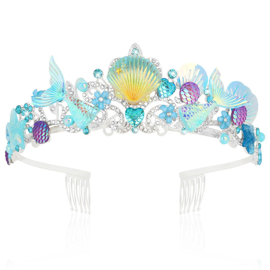 BAHABY Mermaid Crown for Birthday Decorations - Seashell Tiaras for Women Girls, Mermaid Costume Princess Crown - Blue