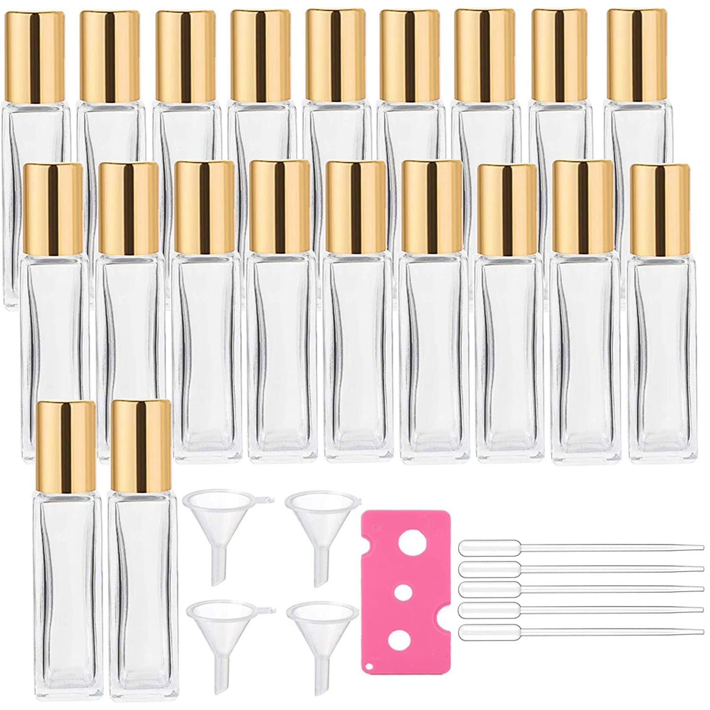 wifreo 20Pcs 10ml Glass Roll On Bottle for Essential Oils, Eco-friendly Refillable Clear Perfume Sample Bottles with Stainless Steel Roller Ball - Portable & Practical