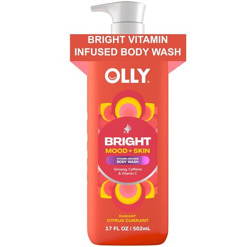 OLLY Bright Body Wash - Nourishing Cleanser with Ginseng, Caffeine & Vitamin C | 17 oz Citrus Currant Scent