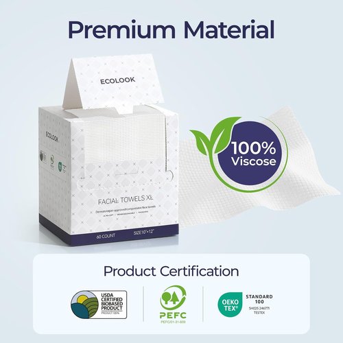 ECOLOOK Disposable Face Towels - XL 60 Count Ultra Soft & Thick 10"x12" for Sensitive Skin