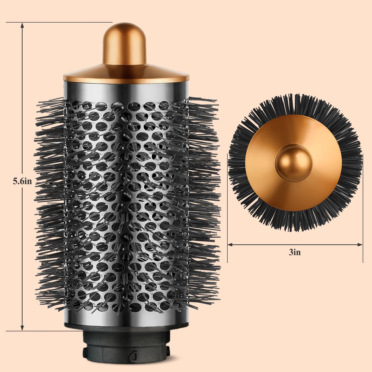 YTCHYYSK Large Round Volumizing Brush for Dyson Airwrap Attachments, Nickel/Copper, Bigger Oval Volumizer for Fluffy Styling