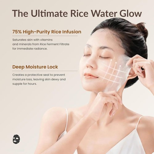 Regine Switzerland Collagen Rice 75 Glow Face Mask - Hydrating Overnight Sheet Mask with Ceramide & Niacinamide, 4 Packs