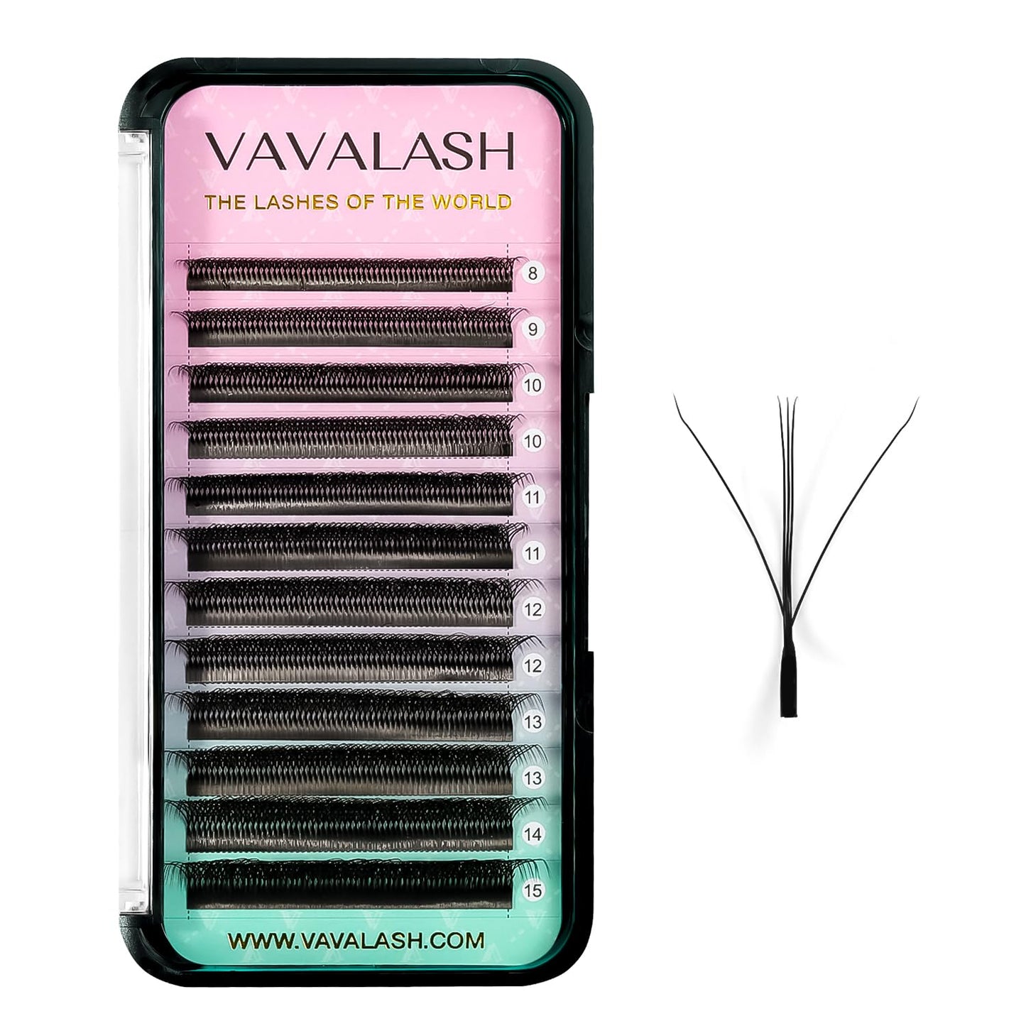 VAVALASH 3D Dual-core W Shape Eyelash Extension 3D W Premade Fans 0.07 C Curl Volume Lash Extensions Easy Fanning False Lashes Matte Black Premade Cluster W Lashes(Dual-core-3D-0.07-C-8-15mm）