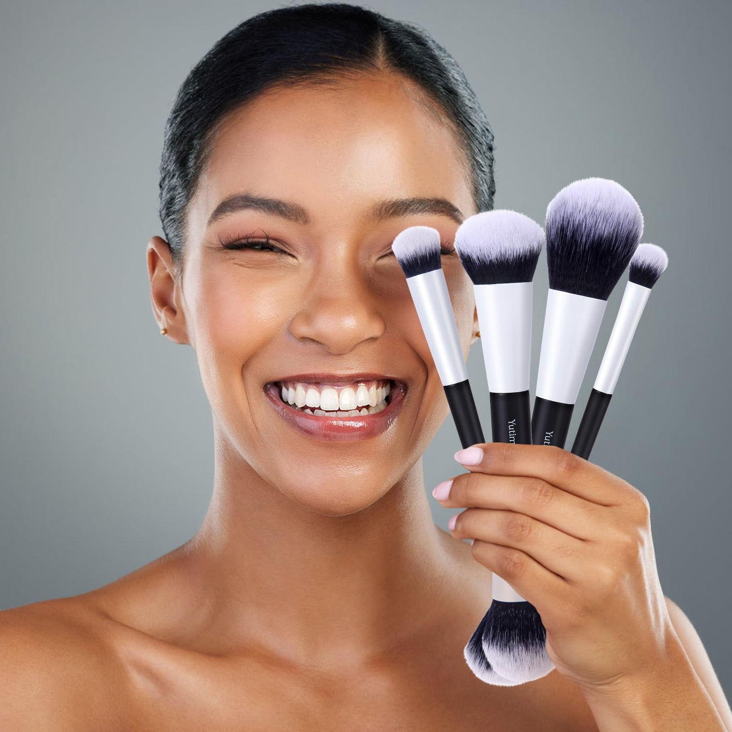 YutimeAura Makeup Brush Set 10pc, Dual-Ended Makeup Brushes For Bronzer, Contour, Eyeshadow, Blush, Concealer, Foundation