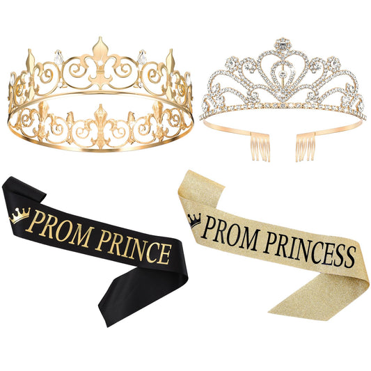 Saintrygo Prince and Princess Crowns Prom Court Sashes Prom Party Favors 80s Prom Tiara Shiny Satin Cosplay for Graduation (Classic Style)