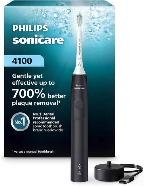 Philips Sonicare 4100 Series Electric Toothbrush - Advanced Sonic Technology, Pressure Sensor, Black | Model HX3681/24