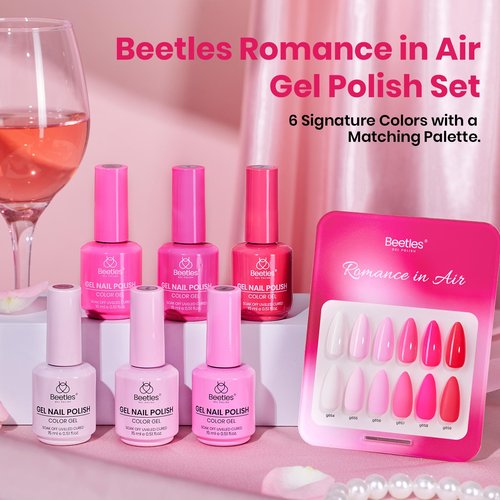 beetles Pink Gel Polish Set - Romance in Air Collection, 15ML Full Size Hot Pink Light Neon Shade Colors Soak Off Summer Gel Polish Kit Nail Art Manicure Salon DIY at Home