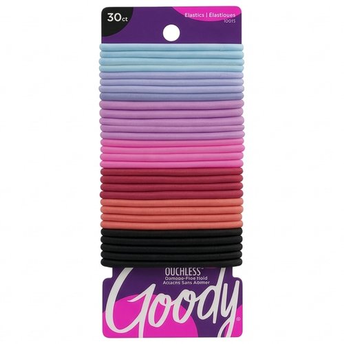 Goody Ouchless Hair Elastics - No Pull, No Breakage, Tangle-Free Hold for Thick, Curly, Coily & Textured Hair - 30 Count, Rainbow, Long-Lasting Ponytail Holders for Women & Men