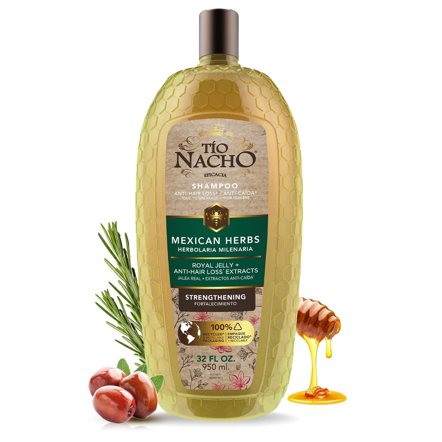 Tio Nacho Mexican Herbs Shampoo - Strengthening Formula with Royal Jelly & Ginseng | 32 Fl Oz