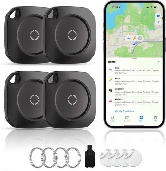 weTag Air Tracker Tag | 4-Pack Smart Bluetooth Luggage Tracker with Replaceable Battery - Black