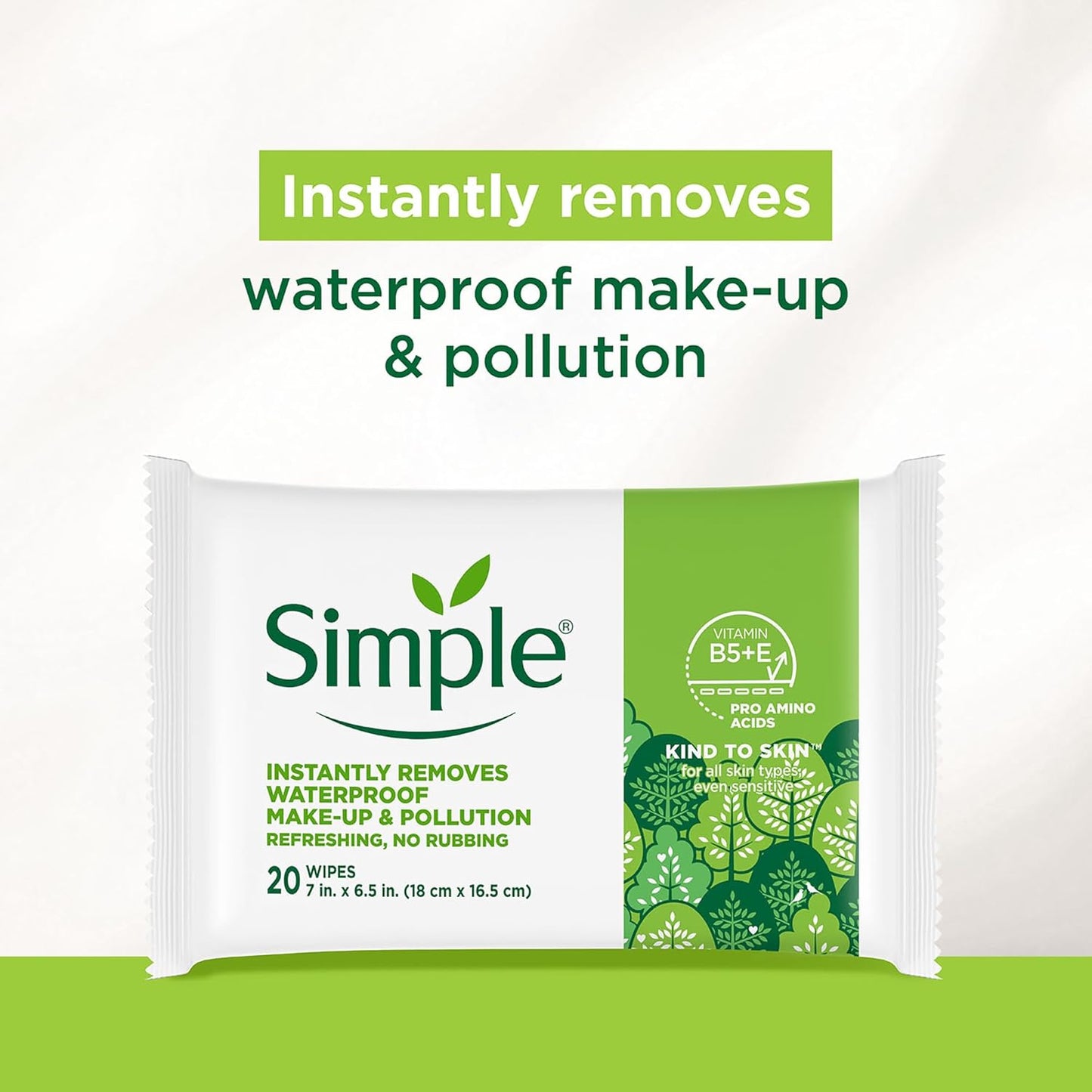 Simple Kind To Skin Micellar Makeup Remover Wipes - Instantly Remove Waterproof Makeup - 20 Vegan Wipes