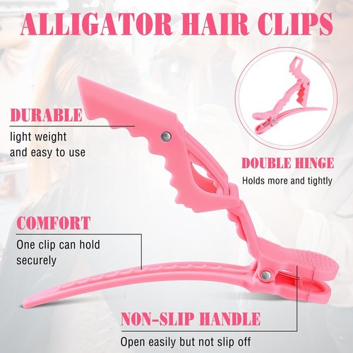 Havawish 12 Pcs Matte Alligator Hair Clips - Stylish Hair Sectioning Clips for Women | Pink