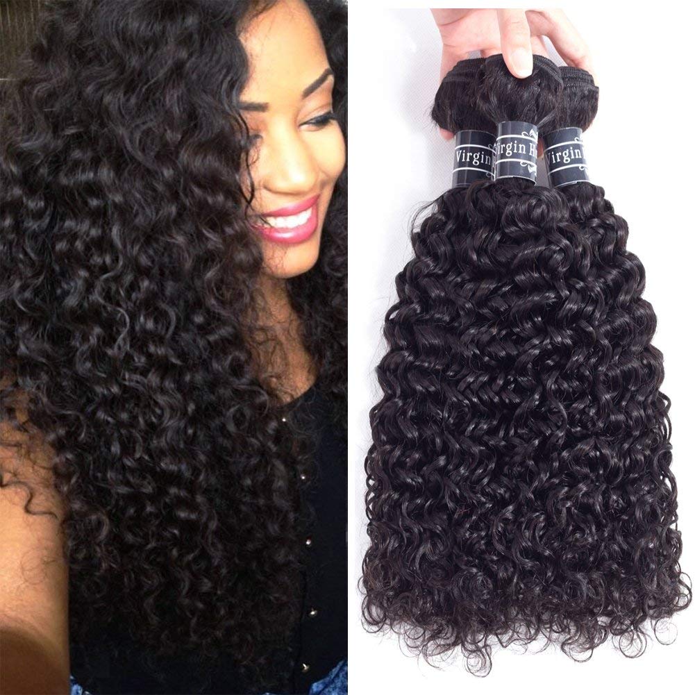 Amella Hair Curly Wave Human Hair 3 Bundles Brazilian Virgin Hair Weave Bundles Jerry Curly 8A Grade Unprocessed Hair Extensions Natural Black 14 14 14inch 95g/pc