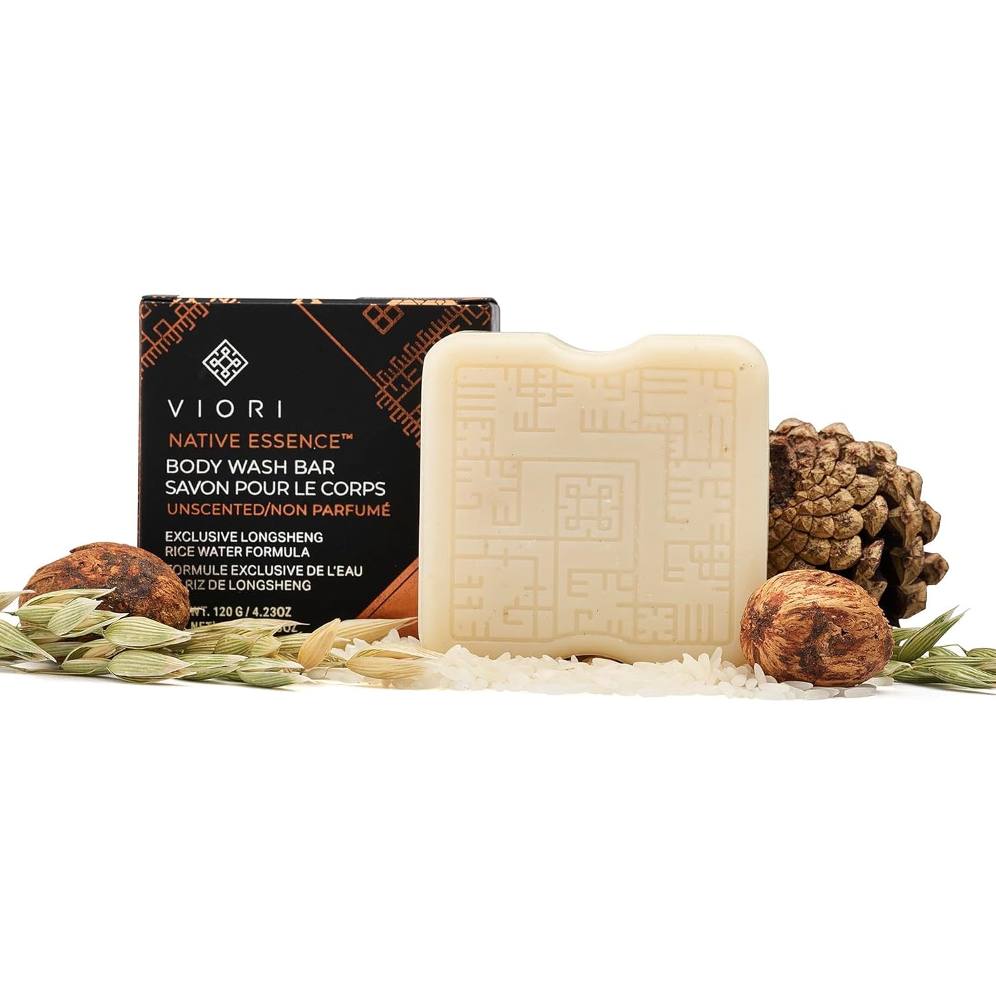 Viori Native Essence Body Wash Bar - Unscented 120g | Handcrafted with Longsheng Rice Water & Natural Ingredients - Vegan & Zero-Waste