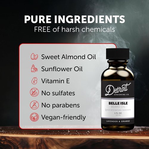 Detroit Grooming Co. Beard Oil - All-Natural Hydrating Formula with Vitamin E - Belle Isle Lavender & Orange Scent - 1 oz