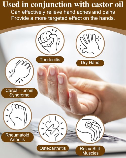 Uwbettry 2 Pcs Castor Oil Pack Wrap for Hands, Reusable Organic Cotton Hand Castor Oil Pads, Self Adhesive Adjustable Hand Wraps, Prevent Leakage, Comfort Fit (Khaki)