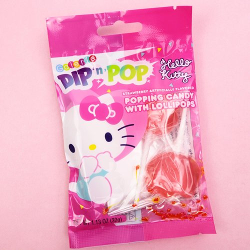 Hello Kitty Lollipops with Popping Candies, Strawberry Flavored Suckers, Easter Basket Stuffer Candy, 1.13 Ounces (Pack of 3)