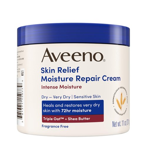 Aveeno Skin Relief Intense Moisture Repair Body Cream with Triple Oat & Shea Butter Formula, Helps Heal, Repair & Restore Very Dry Skin with Long-Lasting Moisture, Fragrance-Free, 11 oz
