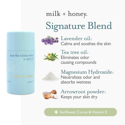 Milk + Honey Deodorant No. 09 - Aluminum-Free, Baking Soda-Free Natural Deodorant | Lavender & Tea Tree, 2.6 oz