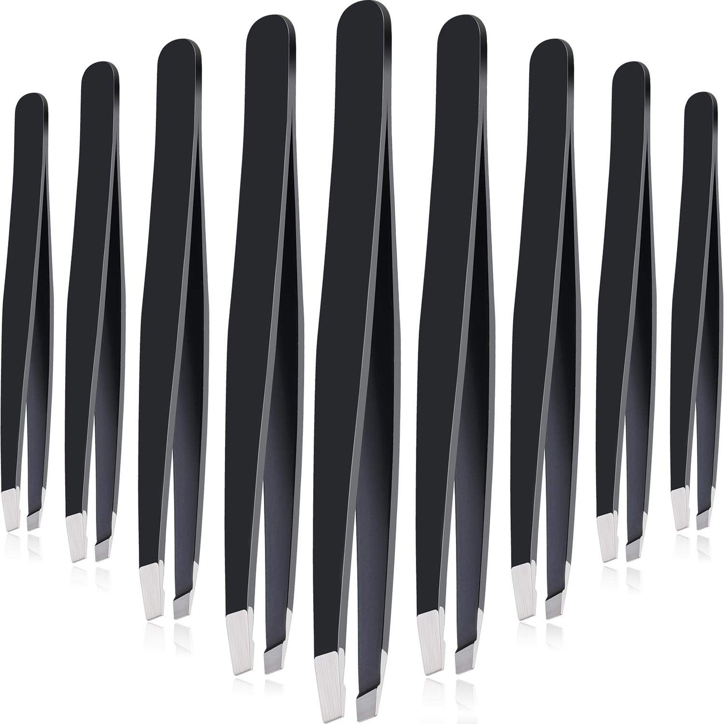 Mudder 12 Pcs Eyebrow Tweezers Set for Facial Hair Stainless Steel Slant Tip Tweezers in Bulk for Men and Women(Black)