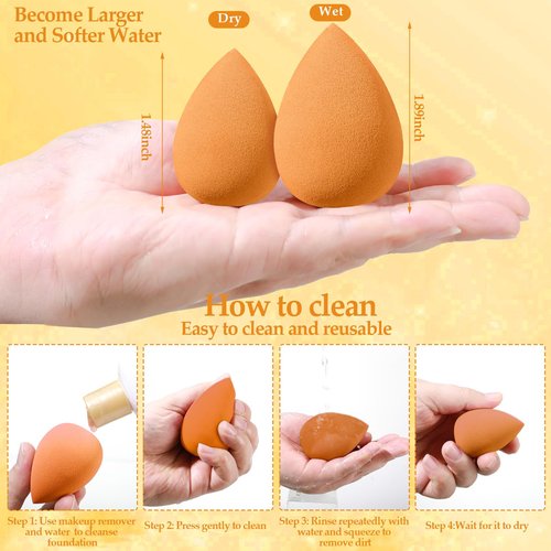 14 Pcs Makeup Sponge Set,Beauty Sponges Blender with 4 Pcs Powder Puff and 4 Pcs Mini Make up Sponges Birthday Gift,Mother's Day Gift for Women Liquid,Foundation,Powder,Concealer,Cream(Orange)