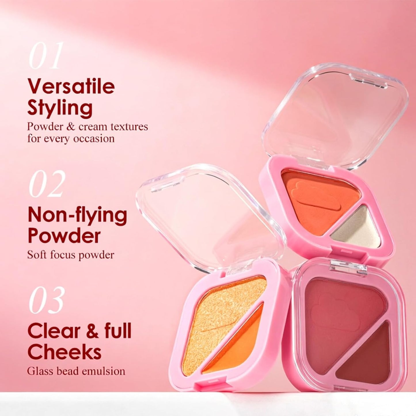 Skiennix 2-in-1 Dual Tone Blush - Soft Pink Silky Powder & Hot Pink Cream for Natural Dewy Finish