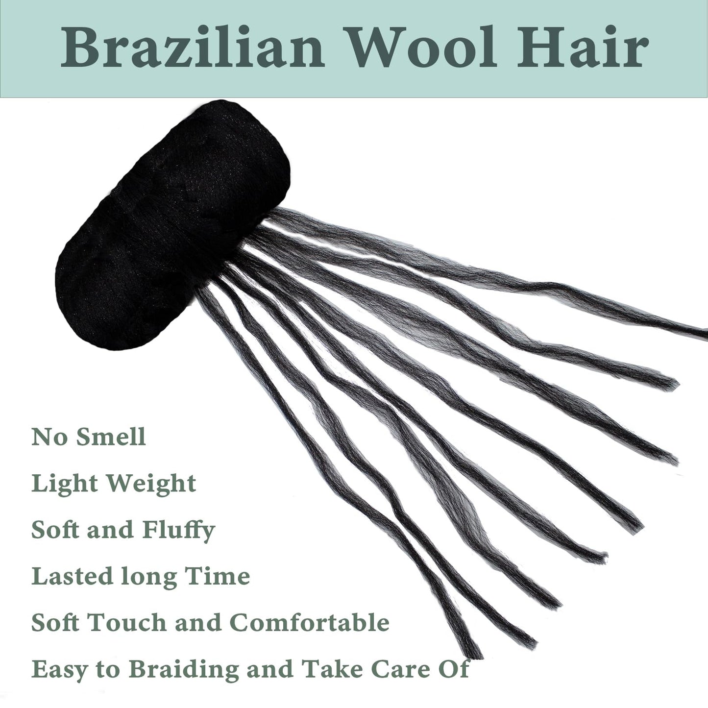 4 Roll Natural Brazilian Wool Hair Yarn Hair for Jumbo Braids Braiding Hair for Soft Locs Faux Locs Goddess Locs Hair Extension Senegalese Twist Crochet Hair for Black Women(Brown)