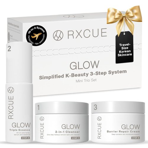 Rxcue Korean Skincare Set - 3-Step K-Beauty Kit for Glass Skin | TSA Approved Travel Size, 1.01 fl oz Each