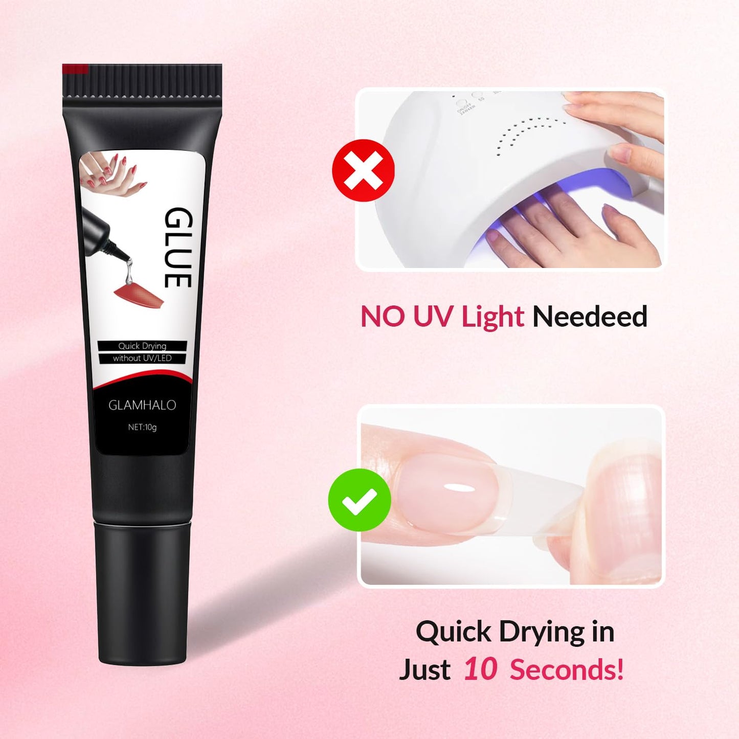 Skiennix Quick Dry Nail Glue Gel - Super Strong, Long Lasting Formula | 10g with 10ml Remover