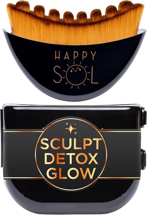 Happy Sol Lymphatic Contour Face Brush - Ergonomic Dry Brushing Tool for Puffiness & Glow | Compact Travel Size
