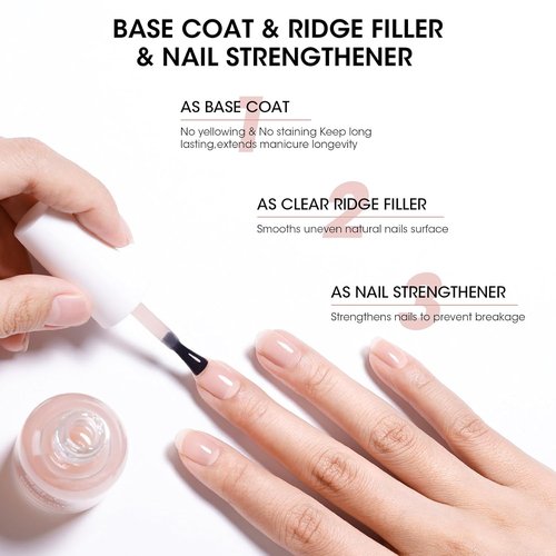 GELLEN Clear Nail Polish Base Coat - Ridge Filling Sheer Nude Tint for Smooth, Strengthened Nails | Nourishing Formula with Shea Butter & Vitamin E