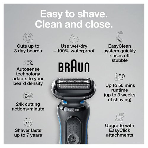 Braun Series 5 5049cs Electric Shaver - Cordless Wet & Dry Face Shaver with Beard Trimmer | Blue