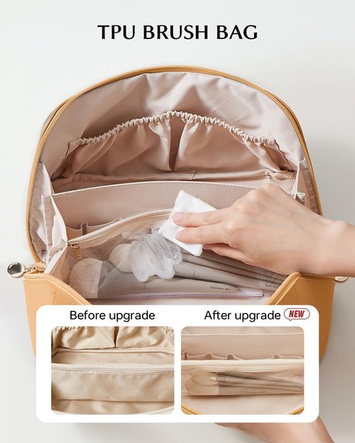 EACHY Travel Makeup Bag,Large Capacity Cosmetic Bags for Women,Portable Pouch Open Flat Toiletry Bag Make up Organizer with Divider and Handle