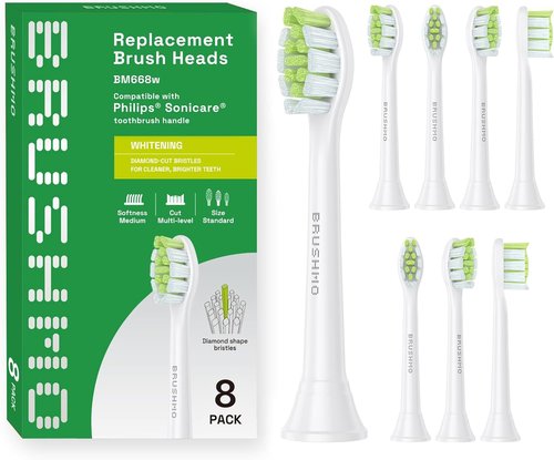 Brushmo Diamond-Shape Whitening Toothbrush Heads - 8 Medium Firm Dupont Bristles for Philips Sonicare