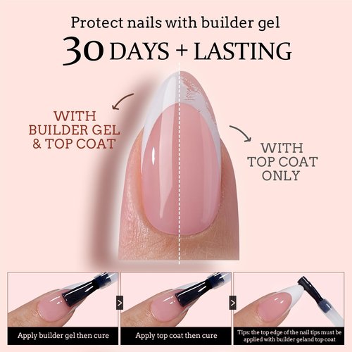 French Tip Gel Nail Tips Almond - btartboxnails XCOATTIPS Press On Nails Short, Milky White Fake Nails Pre-applied Tip Primer & Base Coat, No Need File False Nails for Home DIY