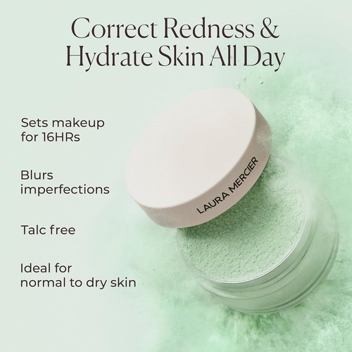 Laura Mercier Translucent Loose Talc-Free Setting Powder - Ultra-Blur, 16HR Hydration, Mint Green Color Corrects Redness