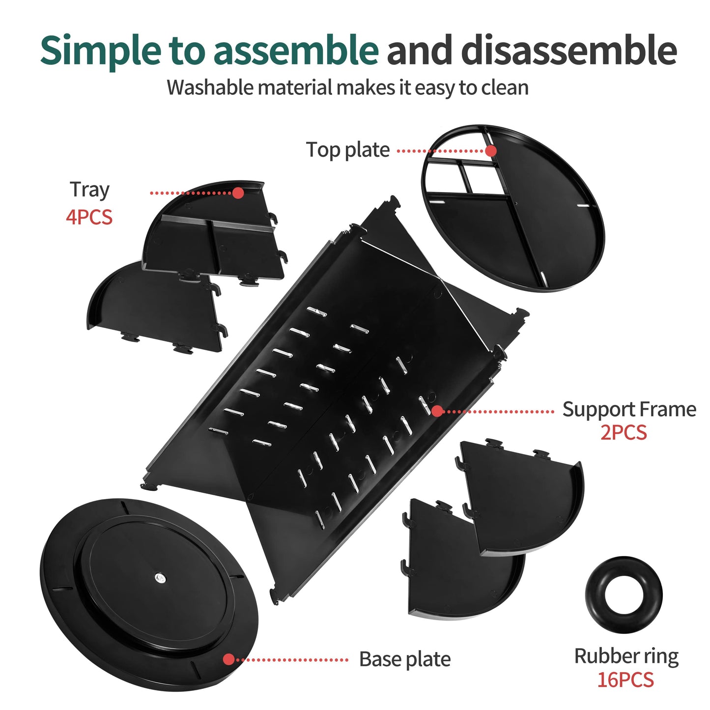 seinlife 360 Rotating Makeup Organizer,DIY Adjustable Spinning Holder,Foldable Cosmetic Storage Display box,Large Capacity Make up Caddy Shelf,Fits Countertop Vanity and Bathroom (BLACK)