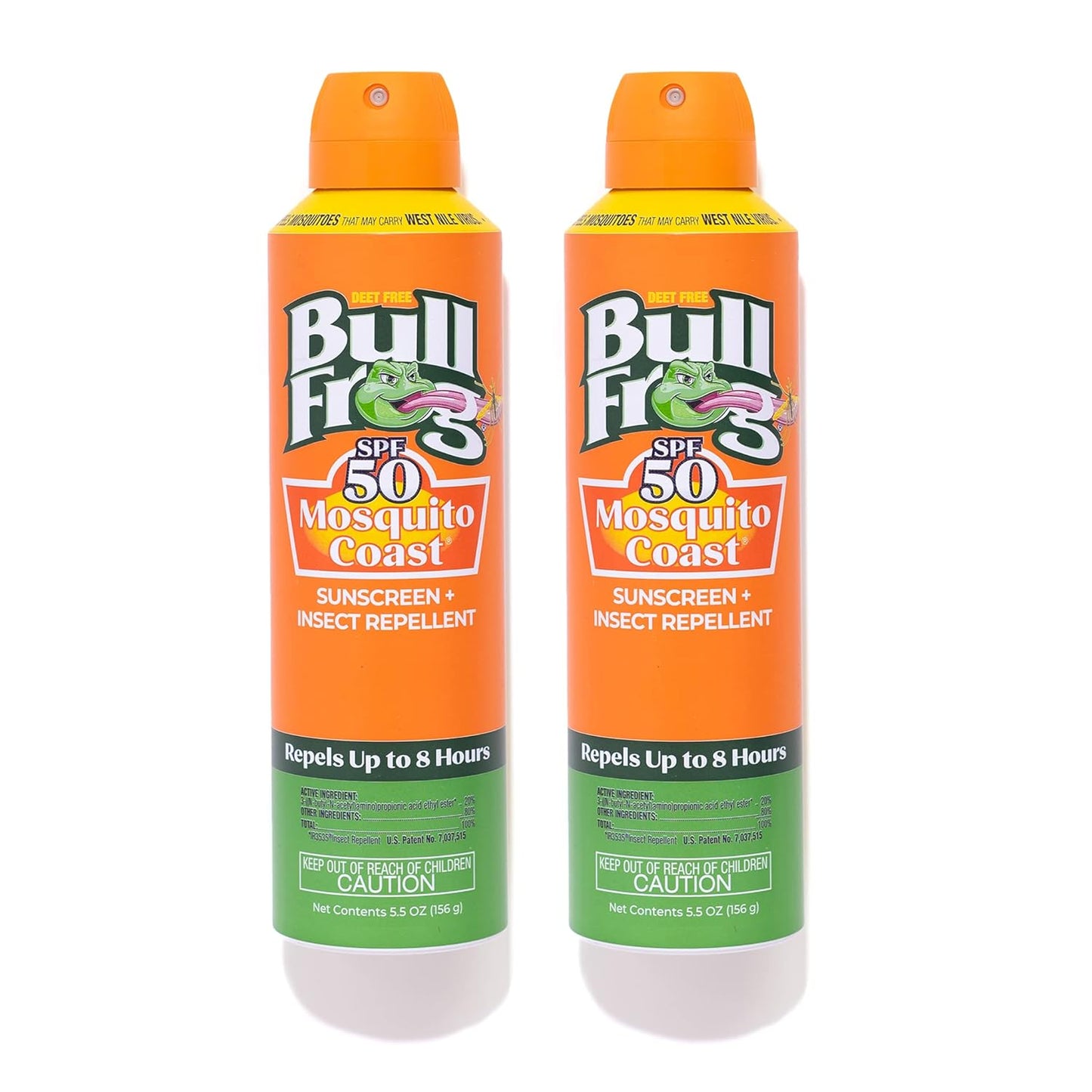 Bullfrog Mosquito Coast Sunscreen SPF 50 - Insect Repellent Continuous Spray, 5.5oz, 2-Pack