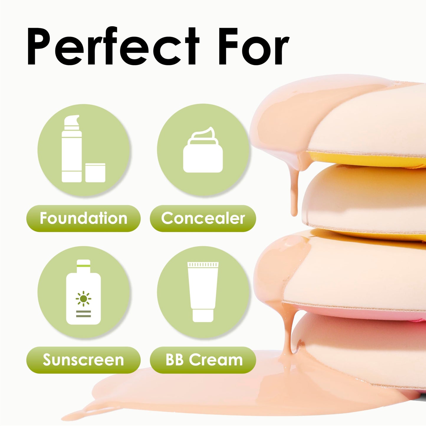 COOL-ANGLE 5Pcs Makeup Sponge For Foundation Concealer And Powder, Latex Free Blender Sponge For Natural And Easy Makeup Soft Long-lasting And Beginner-friendly, Green, Medium