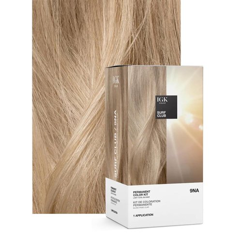 IGK Permanent Hair Dye Color Kit - 9NA Surf Club Light Cool Blonde | 100% Gray Coverage, Strengthens & Adds Shine